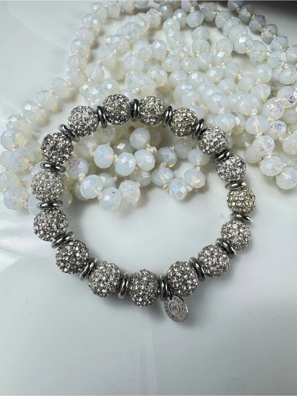 Victoria Emerson Crystal Pave Ball Stretch Bracelet - Silver